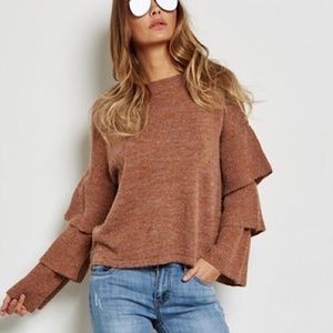 LUMIERE Ruffle Sleeve Crew Neck Sweater Size M